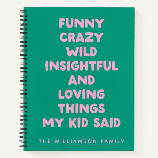 Cuaderno Familia Personalizada Funny Kid Cita Memoria Verde (Anverso)