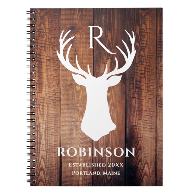 Cuaderno Familia Rusa Monograma Nombre Wood Deer Antler (Frente)