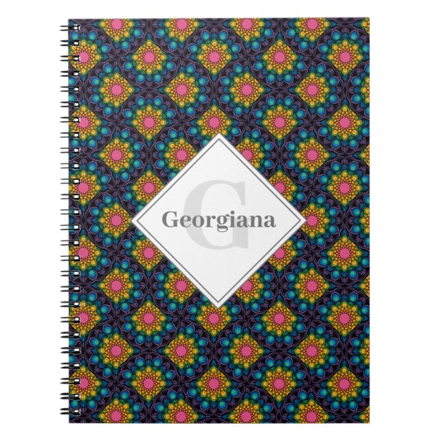 Cuaderno Fans Art Decó de la fuente floral arcoiris persona (Frente)