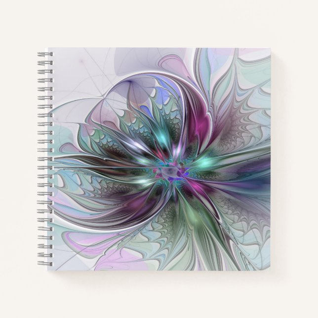 Cuaderno Fantasía abstracta moderna fractal floral colorida (Anverso)