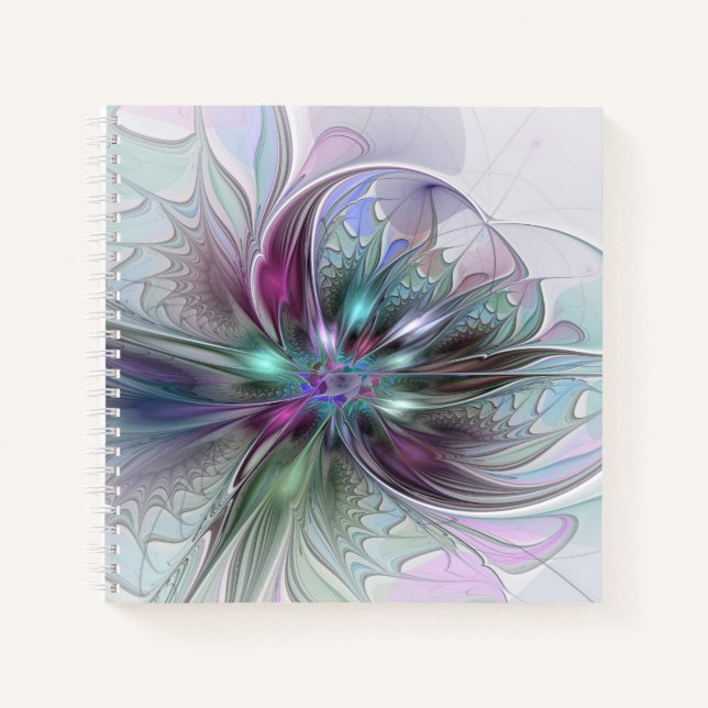 Cuaderno Fantasía abstracta moderna fractal floral colorida (Anverso)