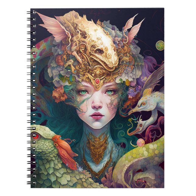 Cuaderno Fantasía Arte Dragón Diosa Reina (Frente)