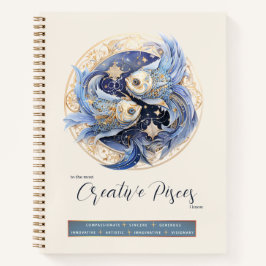 Cuaderno Fantasía Celeste Símbolo zodiaco Pisces Cumpleaños