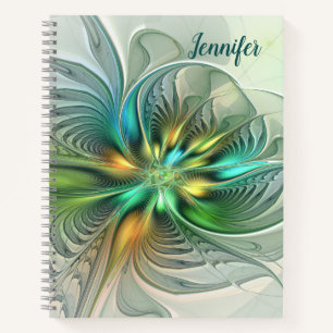 Cuaderno Fantasía colorida Abstracto Flor Fractal Nombre