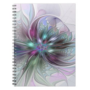 Cuaderno Fantasía colorida Resumen Flor Fractal Moderna