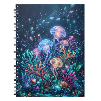 Cuaderno Fantasía de medusas brillantes bajo el agua del oc