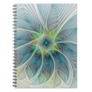 Cuaderno Fantasía Flor Fractal Verde Azul