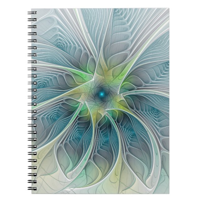 Cuaderno Fantasía Flor Fractal Verde Azul (Frente)