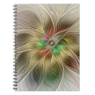 Cuaderno Fantasía floral con fractal abstracto moderno dora