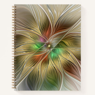 Cuaderno Fantasía Floral Con Fractal Dorado Moderno