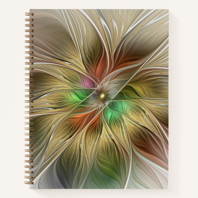 Cuaderno Fantasía Floral Con Fractal Dorado Moderno (Anverso)