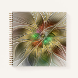 Cuaderno Fantasía Floral Con Fractal Dorado Moderno