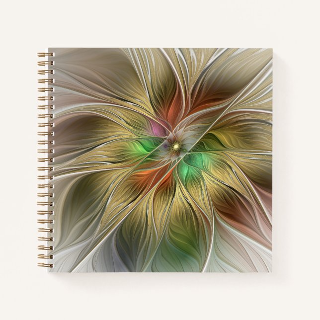 Cuaderno Fantasía Floral Con Fractal Dorado Moderno (Anverso)