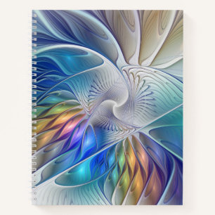 Cuaderno Fantasía floral, flor fractal abstracta colorida