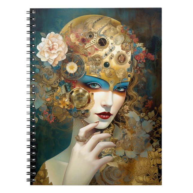 Cuaderno Fantasía Mecánica Lady Robótica Sci-Fi (Frente)