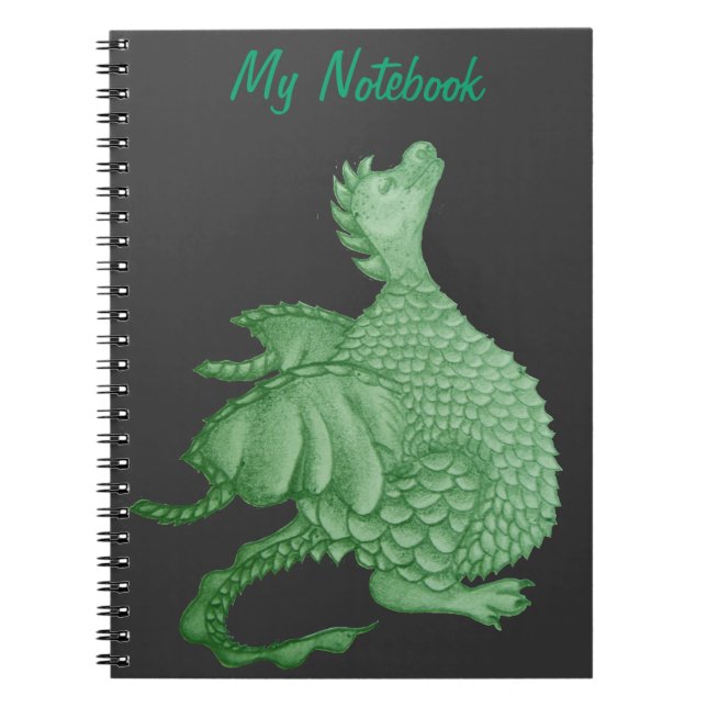Cuaderno fantasía mítica criatura dragón verde lindo (Frente)