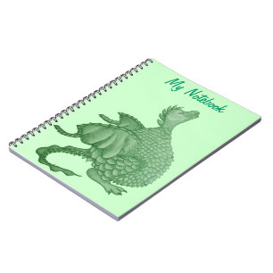 Cuaderno fantasía mítica criatura dragón verde lindo