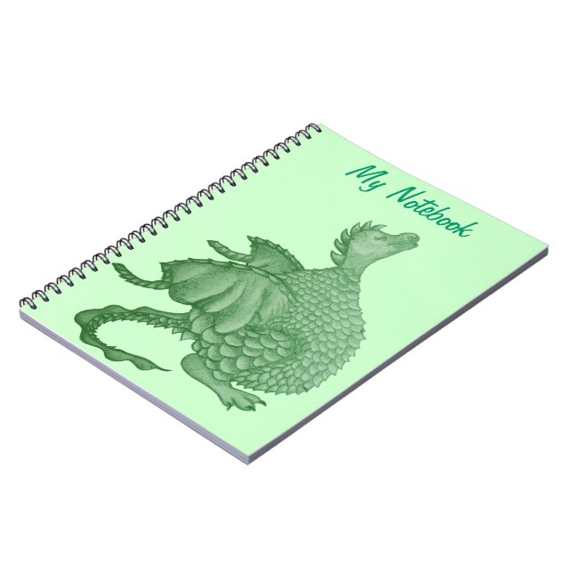 Cuaderno fantasía mítica criatura dragón verde lindo (Lado Izquierdo)