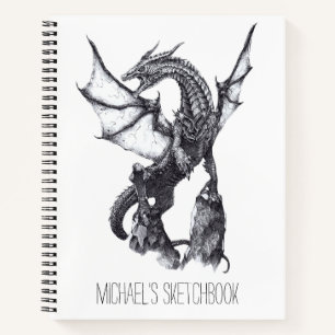 Cuaderno Fantasía Sketchbook Dragon Drawing Custom Nombre 