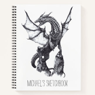 Cuaderno Fantasía Sketchbook Dragon Drawing Custom Nombre