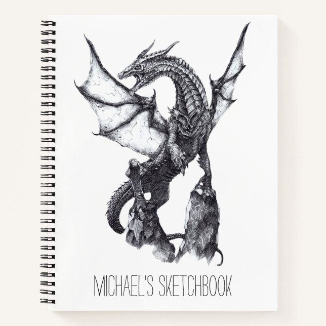 Cuaderno Fantasía Sketchbook Dragon Drawing Custom Nombre  (Anverso)