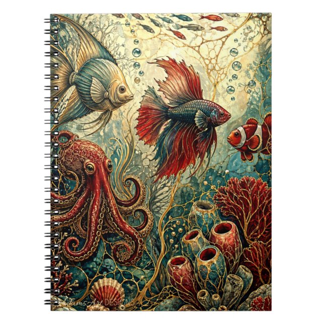 Cuaderno Fantasia Subacuática Vibrante de Vida Marina (Frente)