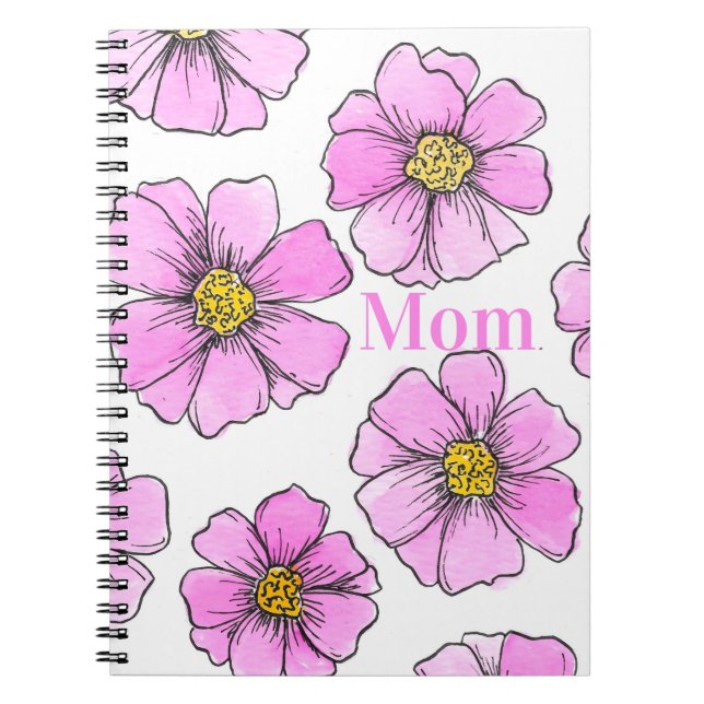 Cuaderno Fantasía y flores de acuarela rosadas  (Frente)
