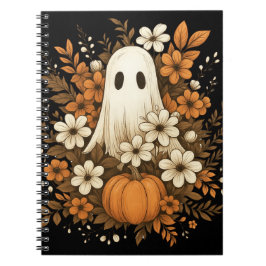 Cuaderno Fantasma Adorable Con Calabaza Y Flores De Otoño –