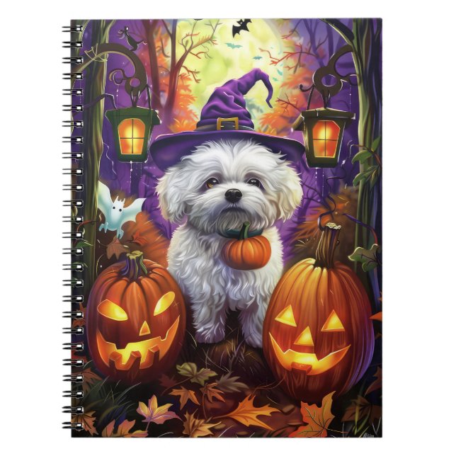 Cuaderno Fantasma Bichon Frise Halloween Bruja Y Calabaza (Frente)