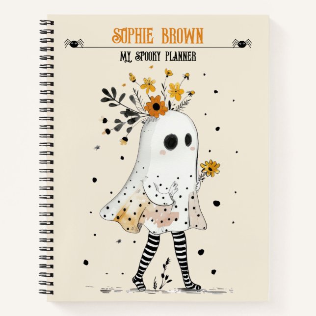 Cuaderno Fantasma con girasoles y nombre Halloween de lo má (Anverso)