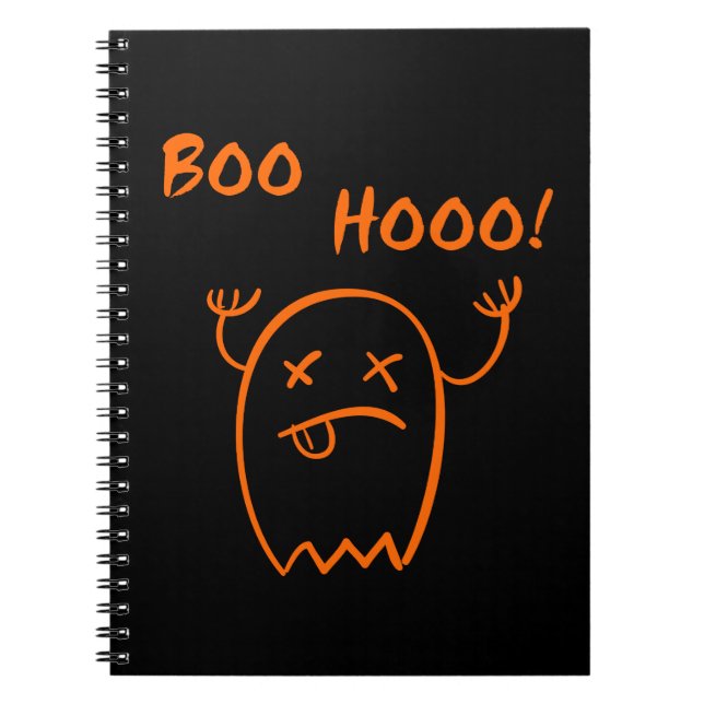 Cuaderno Fantasma de Halloween Boo Hooo Oscuro Monocromo (Frente)