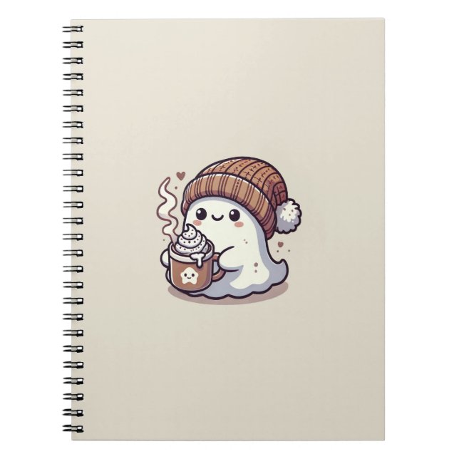 Cuaderno Fantasma de Halloween lindo en gorro de otoño y ch (Frente)