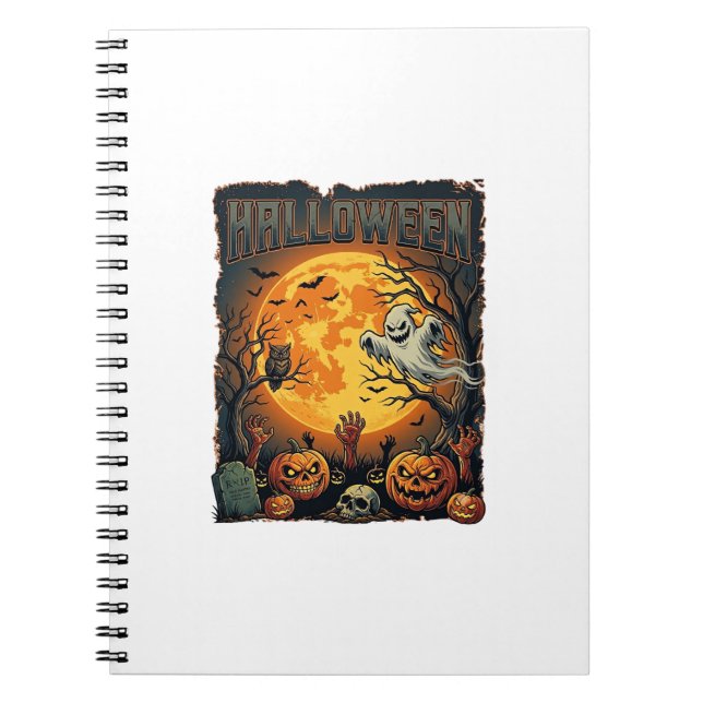 Cuaderno Fantasma de Halloween Luna Llena Linternas de Jack (Frente)