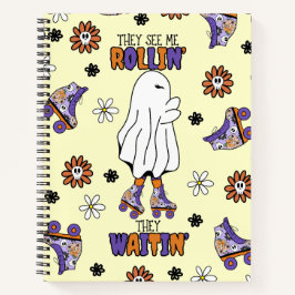 Cuaderno Fantasma de Halloween retro con Roller Blades mora