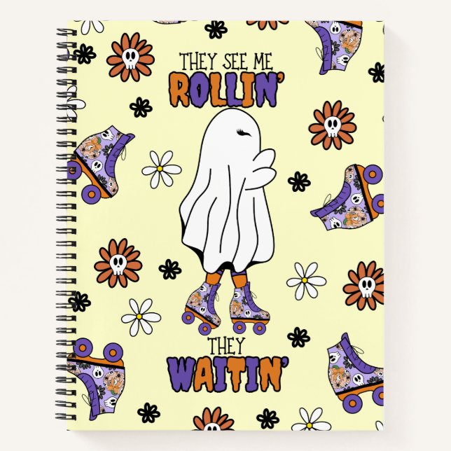 Cuaderno Fantasma de Halloween retro con Roller Blades mora (Anverso)