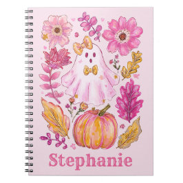 Cuaderno Fantasma de Halloween Rosa Pastel con Nombre Perso