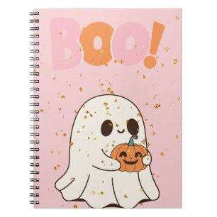 Cuaderno fantasma de halloween y calabazas