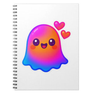 Cuaderno Fantasma de Neon Kawaii Adorable con Brillo de Gra