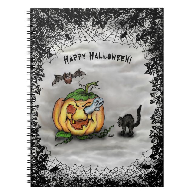 Cuaderno Fantasma, Gato, Bat y Calabaza, ¡Feliz Halloween! (Frente)