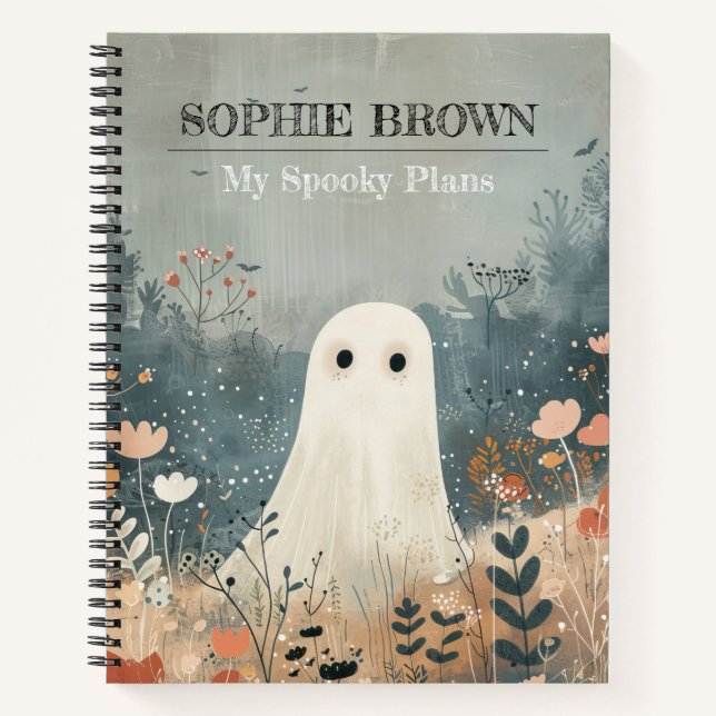 Cuaderno Fantasma lindo con flores Halloween sincera (Anverso)