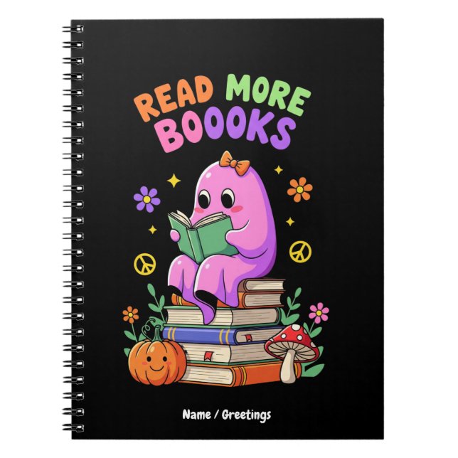 Cuaderno Fantasma lindo "Leer más libros" Funny Halloween (Frente)