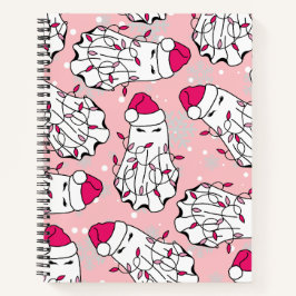 Cuaderno Fantasma rosa con Navidades Luces y Sombrero Santa