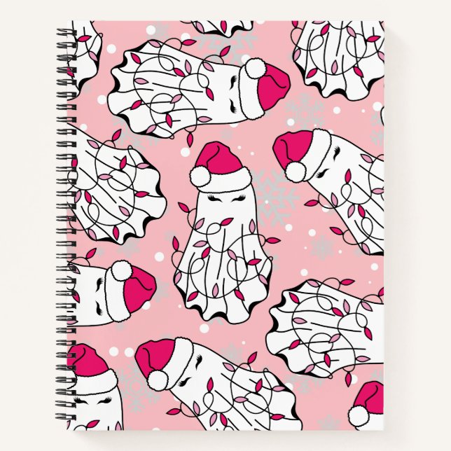 Cuaderno Fantasma rosa con Navidades Luces y Sombrero Santa (Anverso)