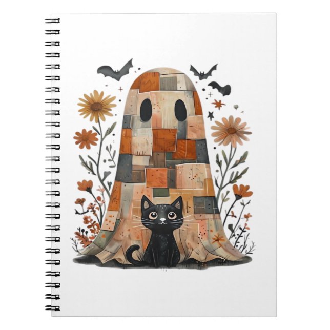 Cuaderno Fantasma y gato de Halloween de imitación, F de fa (Frente)
