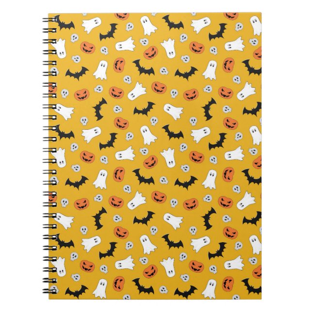 Cuaderno Fantasmas, calabazas, cráneos, murciélagos (Frente)