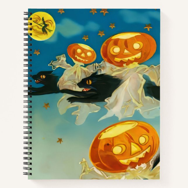 Cuaderno Fantasmas de calabaza de Halloween y gatos negros (Anverso)