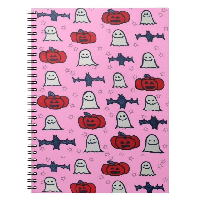 Cuaderno Fantasmas rosados de Halloween, murciélagos y Jack (Frente)