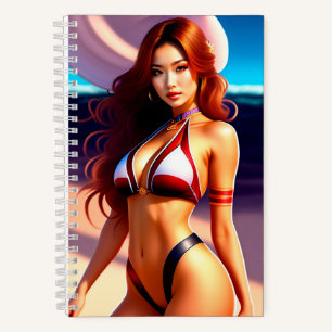 Cuaderno Fantástica hembra pelirroja posando como portátil
