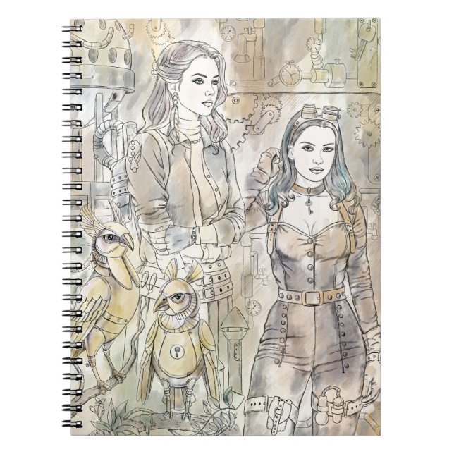 Cuaderno Fantástico chica de steampunk dibujado a mano (Frente)