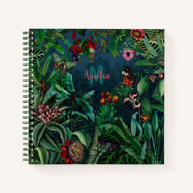 Cuaderno Fantástico Monograma de la selva tropical nocturna (Anverso)